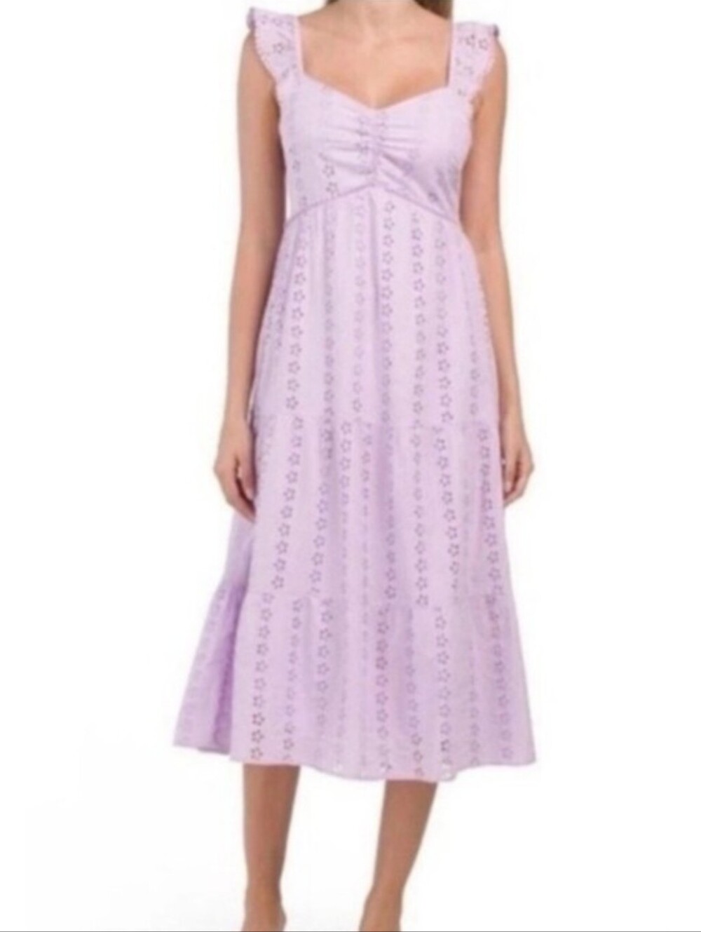 NWT Sincerely Jules Lavender 100% Cotton Eyelet Tiered Midi Dress Sz S